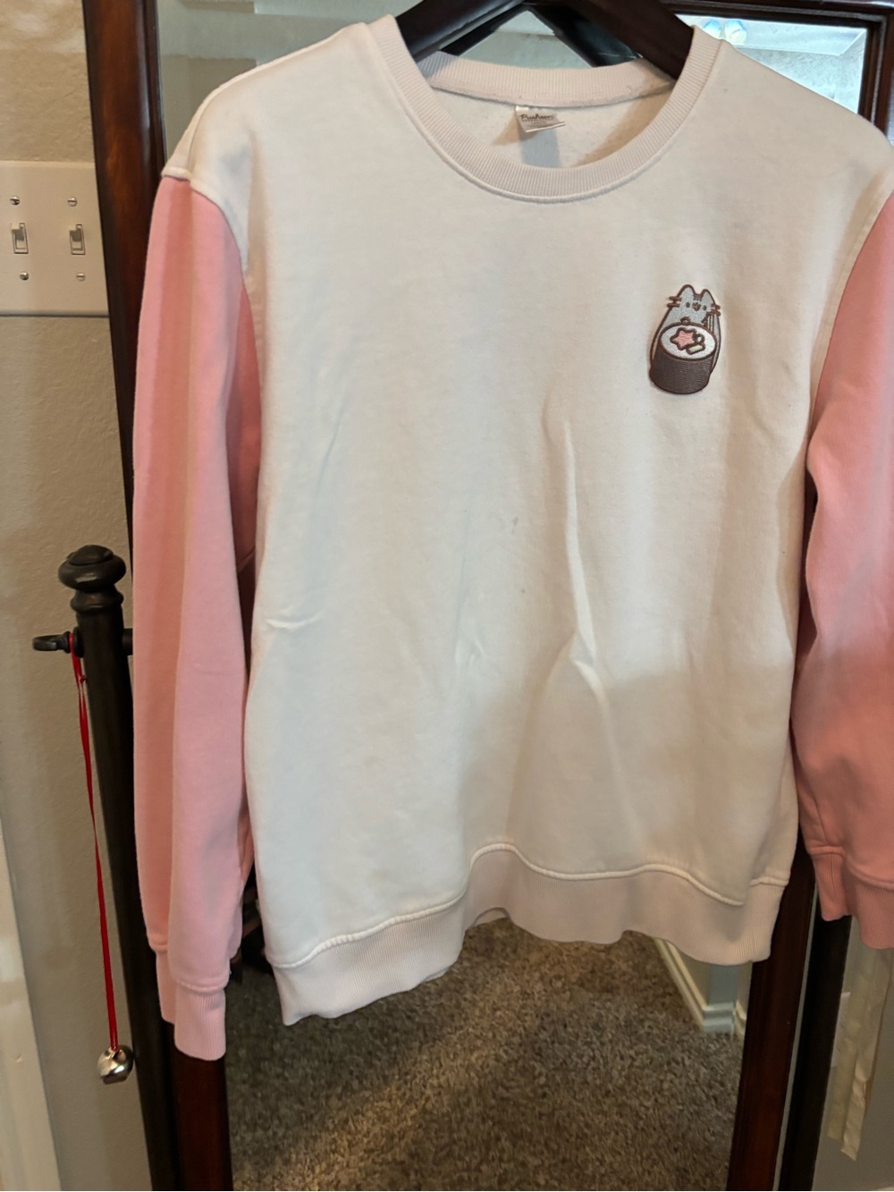 Pusheen Women’s White & Pink Sweatshirt with Cute Pusheen Patch
